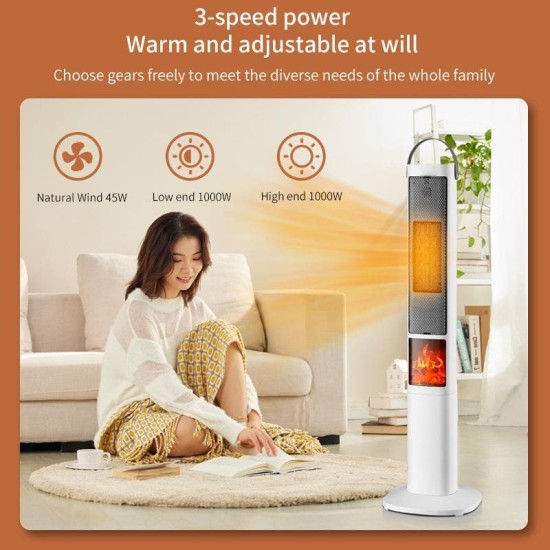 3D Simulation Flame Heater Remote Control Fireplace Electric Heater Gas Vertical Intelligent Voice Heater